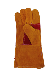 Краги спилковые желтые с красным усилением с подкладкой нить Кевлар (тип СИБИРЬ)